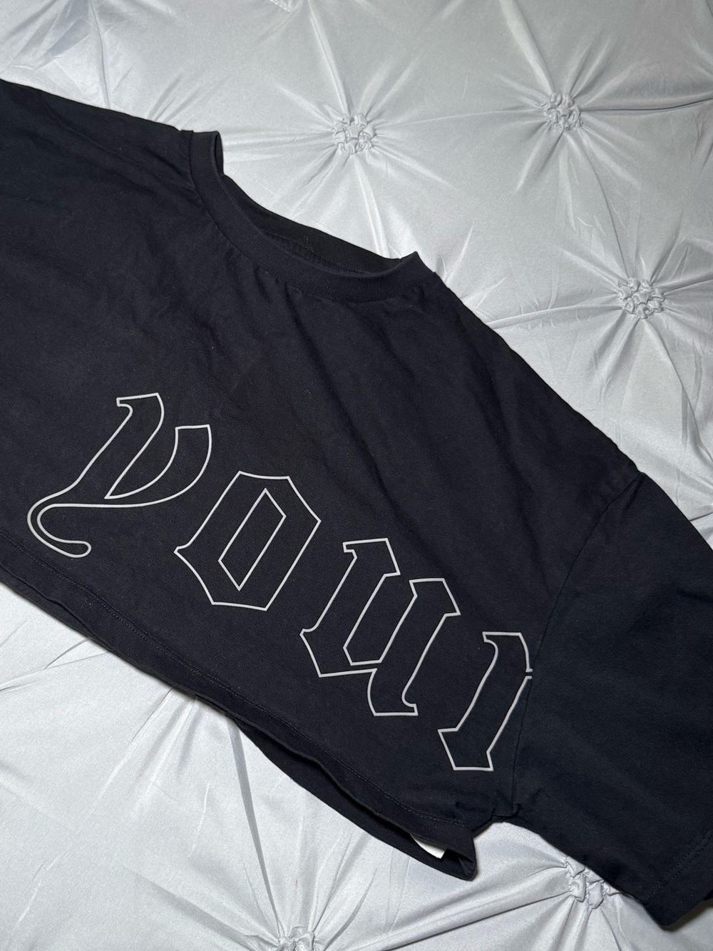 YoungLA Black Crop Top with White Outline Graphic